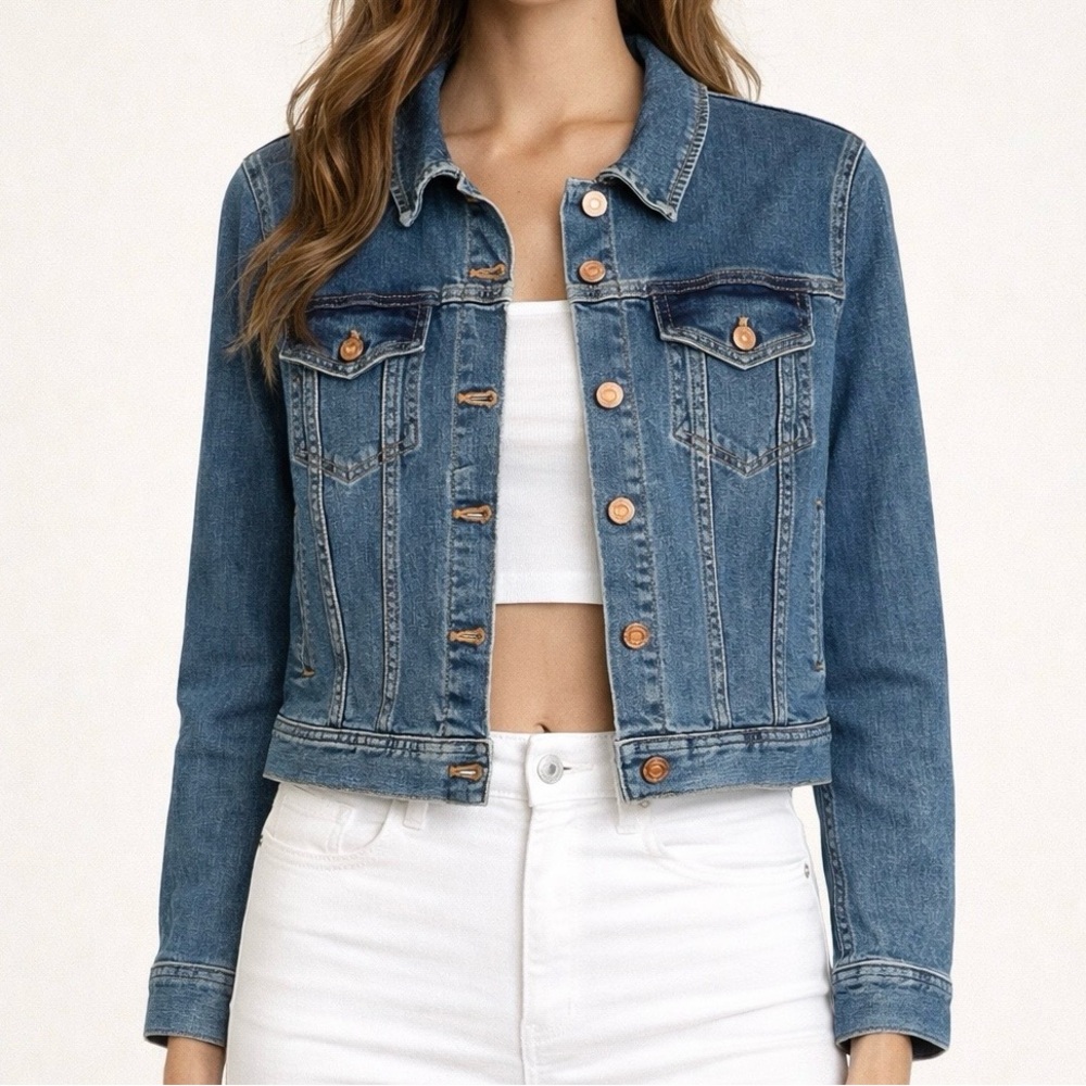 J. CREW Denim Jacket Women's Y2K Classic Blue Early 2000's SZ L Minimalist